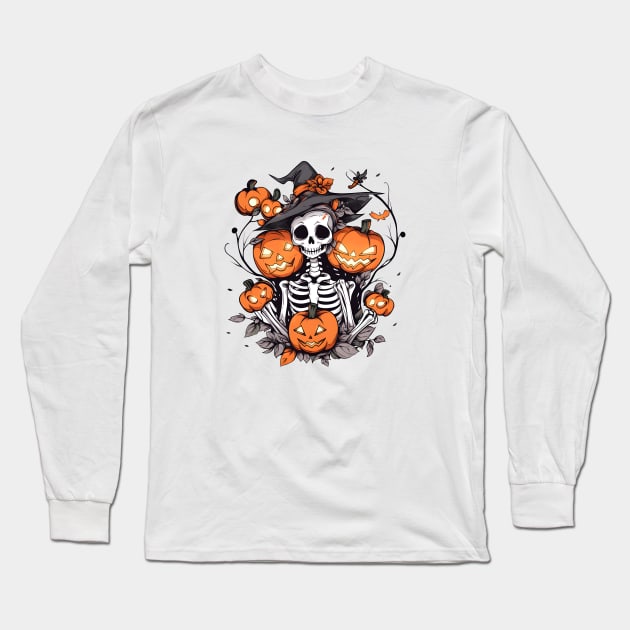 Halloween Skull Terror Long Sleeve T-Shirt by ragil_studio